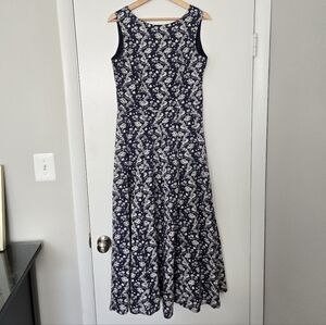 Laura Ashley Vintage 100% Cotton Blue Floral Maxi Dress Size 10